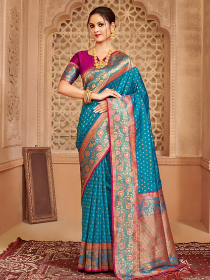 Sutriti Majestic Blue Kanjivaram Silk Saree | Bridal Heritage Collection | Limited Edition