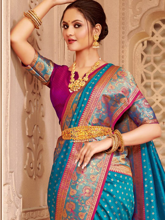 Sutriti Majestic Blue Kanjivaram Silk Saree | Bridal Heritage Collection | Limited Edition