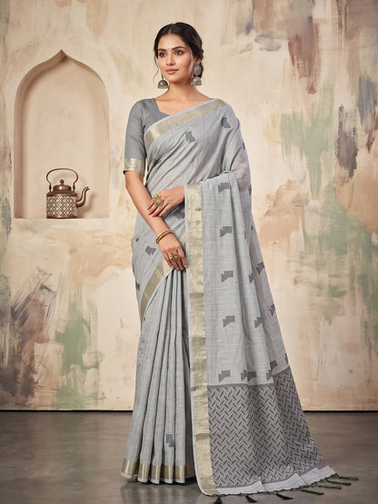 Sutriti Grey Linen Saree for Women Festive Party Wedding Wear