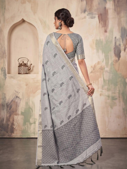 Sutriti Grey Linen Saree for Women Festive Party Wedding Wear