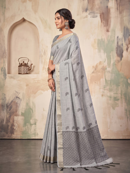Sutriti Grey Linen Saree for Women Festive Party Wedding Wear