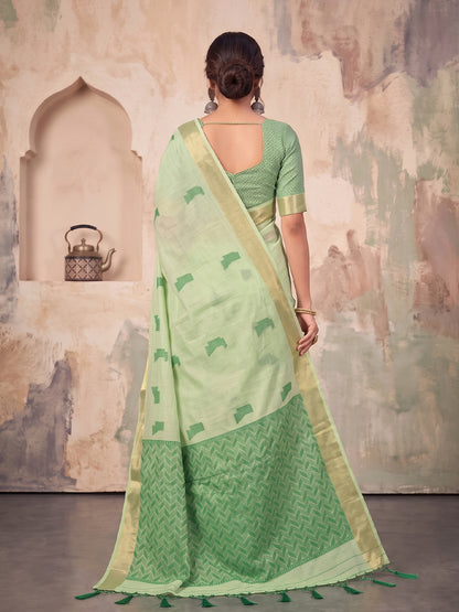 Sutriti Mehendi Green Linen Saree for Women Festive Party Wear