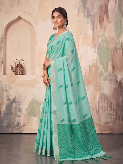 Sutriti Sky Blue Linen Saree for Women Festive Party Wear