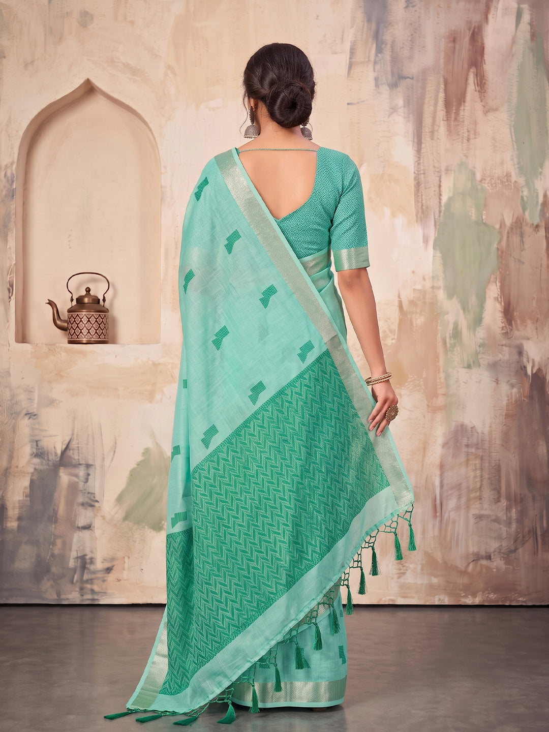 Sutriti Sky Blue Linen Saree for Women Festive Party Wear