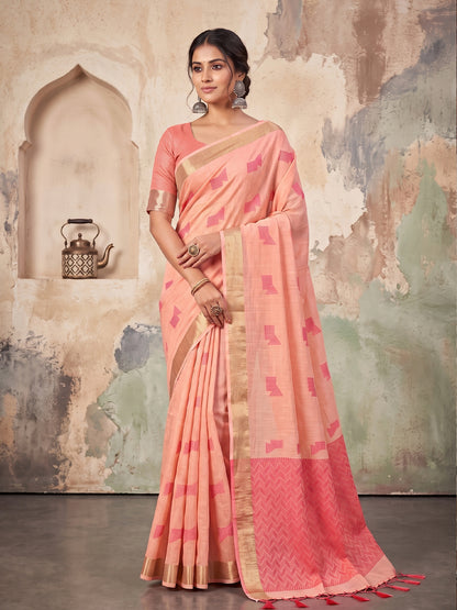 Sutriti Rose Pink Linen Saree for Women Festive Wedding Wear