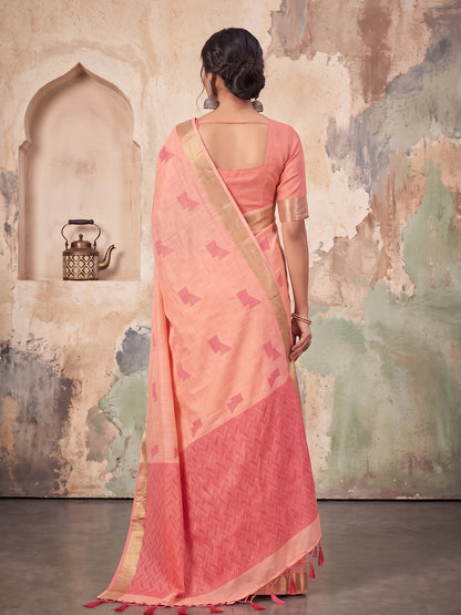 Sutriti Rose Pink Linen Saree for Women Festive Wedding Wear