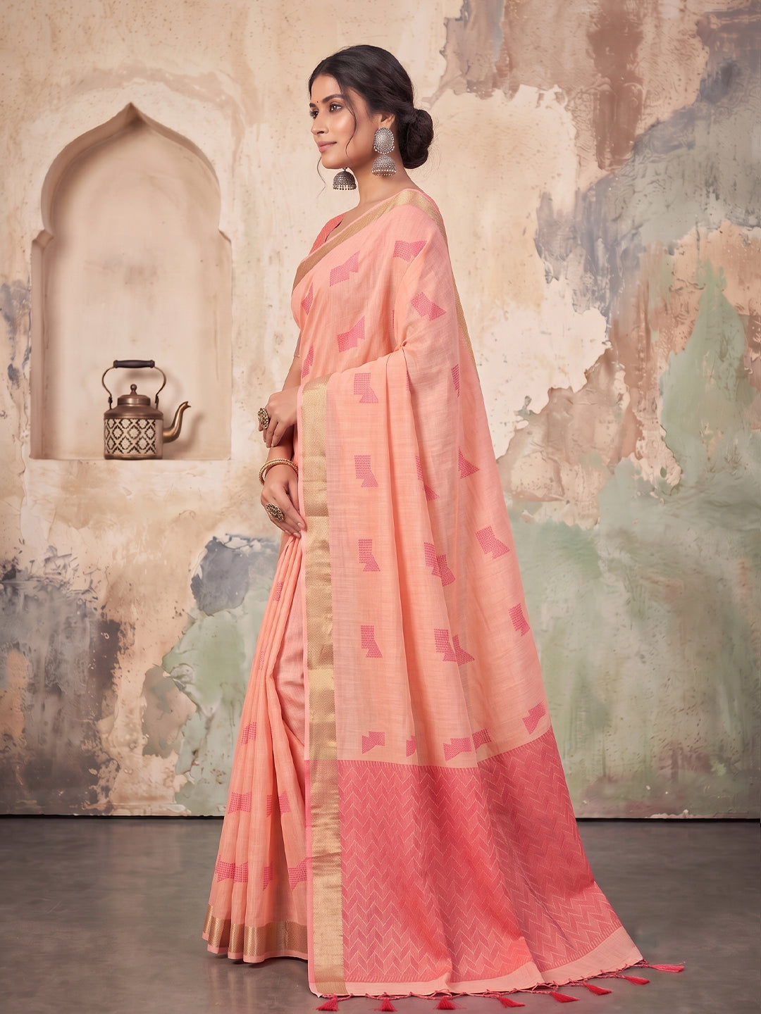 Sutriti Rose Pink Linen Saree for Women Festive Wedding Wear