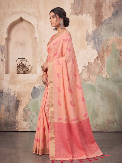 Sutriti Rose Pink Linen Saree for Women Festive Wedding Wear