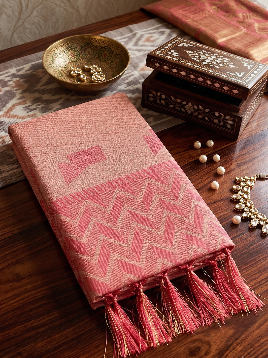 Sutriti Rose Pink Linen Saree for Women Festive Wedding Wear