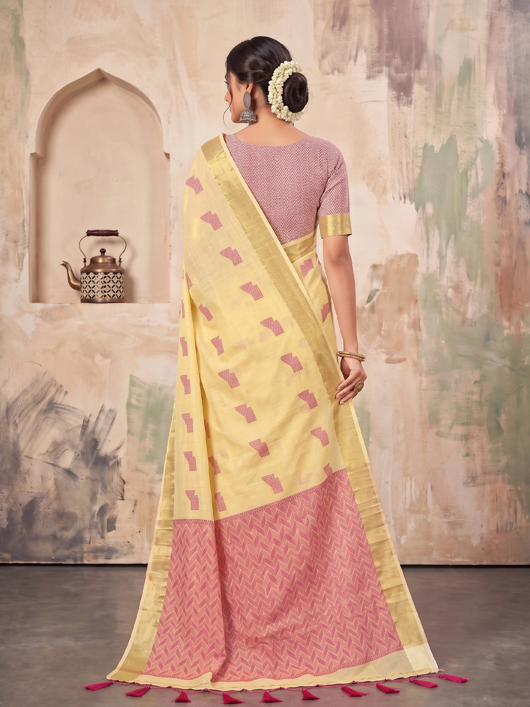 Sutriti Cream Linen Saree for Women Festive Party Wedding Wear