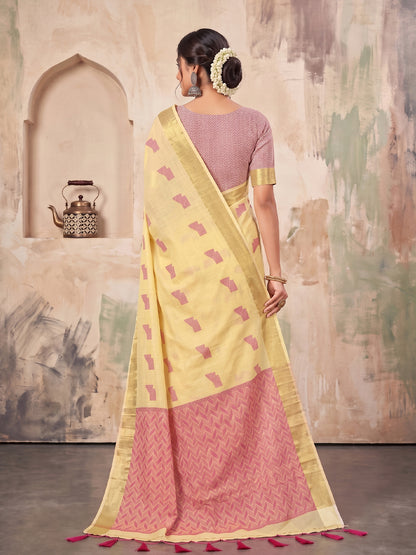 Sutriti Cream Linen Saree for Women Festive Party Wedding Wear