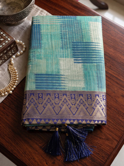 Sutriti Sky Blue Pure Cotton Saree For Women | Navy Border Festive & Party Ethnic Wear