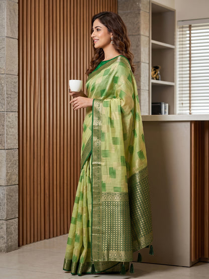 Sutriti Light Green Pure Cotton Saree For Women | Dark Green Border Festive Party Wear