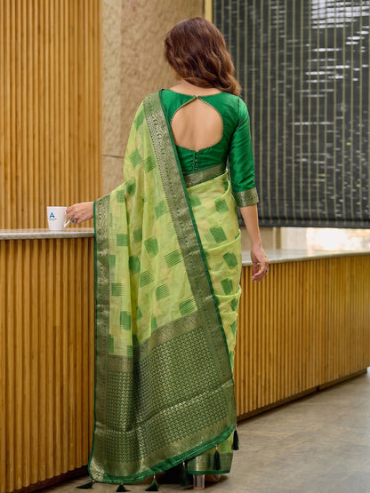 Sutriti Light Green Pure Cotton Saree For Women | Dark Green Border Festive Party Wear
