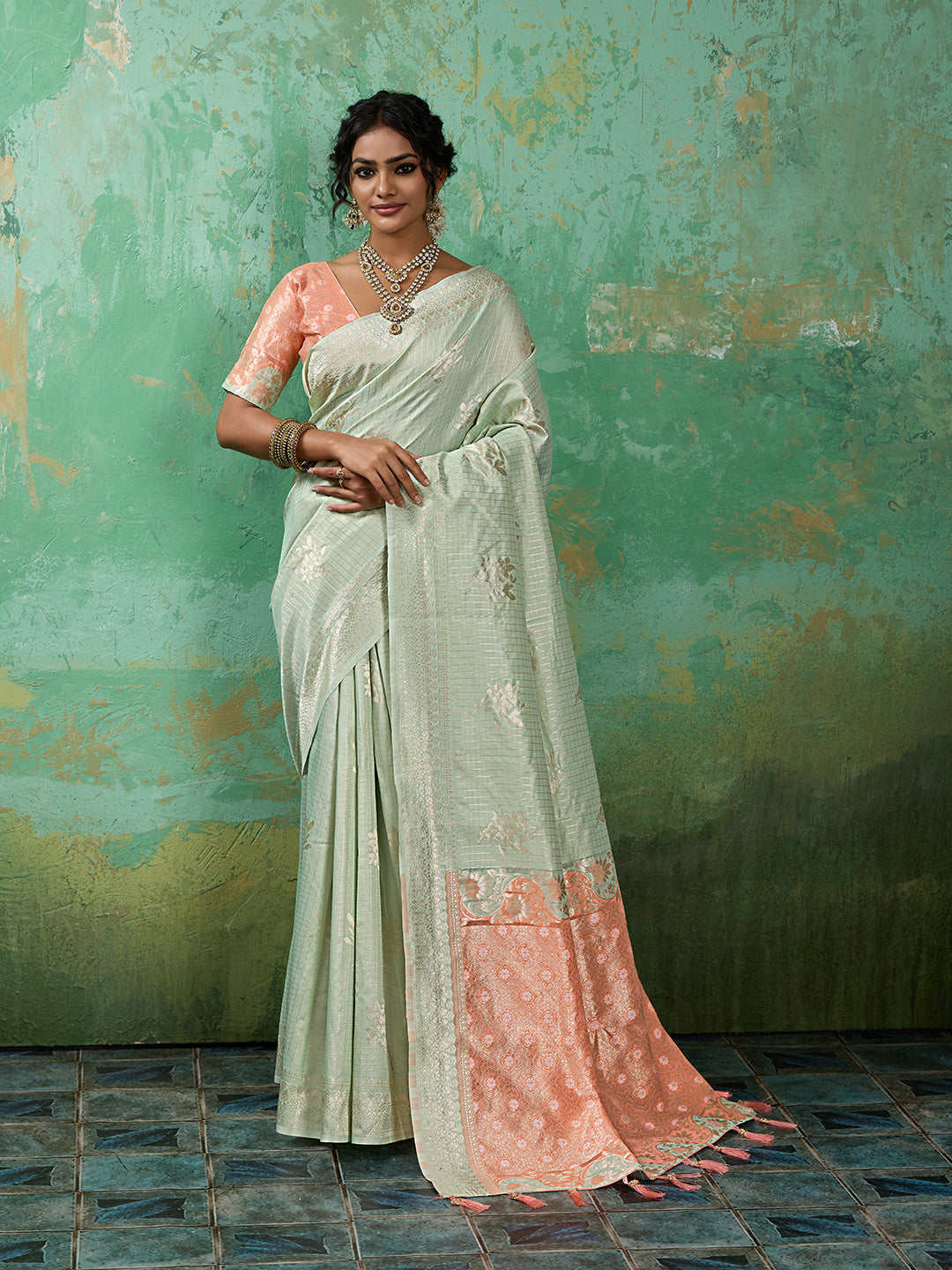 Sutriti Light Green & Pink Cotton Silk Saree for Women - Festive Wedding Party Wear Ethnic Saree