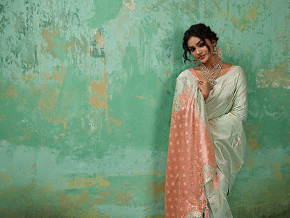 Sutriti Light Green & Pink Cotton Silk Saree for Women - Festive Wedding Party Wear Ethnic Saree
