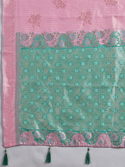 Sutriti Pink & Sky Blue Cotton Silk Saree for Women - Festive Wedding Party Wear Ethnic Saree