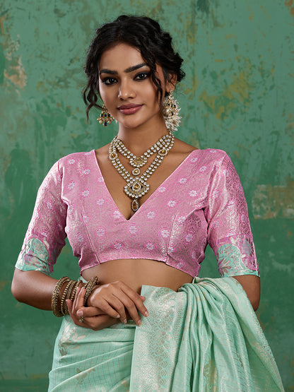 Sutriti Sea Green & Pink Cotton Silk Saree for Women - Festive Wedding Party Wear Ethnic Saree