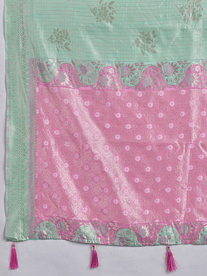 Sutriti Sea Green & Pink Cotton Silk Saree for Women - Festive Wedding Party Wear Ethnic Saree