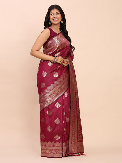 Sutriti Rani Pink Zari Woven Saree with Rich Border & Heavy Pallu | Wedding & Party Wear