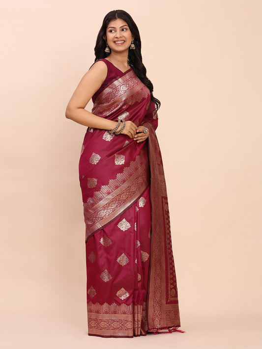 Sutriti Rani Pink Zari Woven Saree with Rich Border & Heavy Pallu | Wedding & Party Wear
