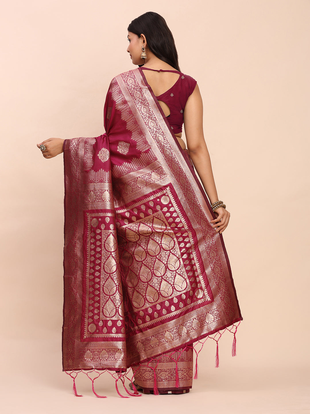Sutriti Rani Pink Zari Woven Saree with Rich Border & Heavy Pallu | Wedding & Party Wear