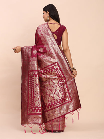 Sutriti Rani Pink Zari Woven Saree with Rich Border & Heavy Pallu | Wedding & Party Wear
