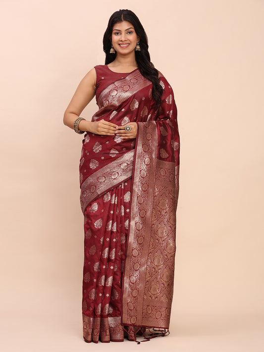 Sutriti Deep Burgundy Maroon Soft Silk Saree for Wedding Wear