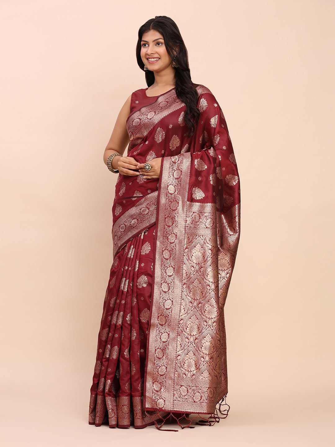 Sutriti Deep Burgundy Maroon Soft Silk Saree for Wedding Wear