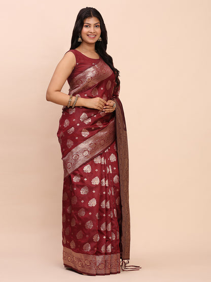 Sutriti Deep Burgundy Maroon Soft Silk Saree for Wedding Wear