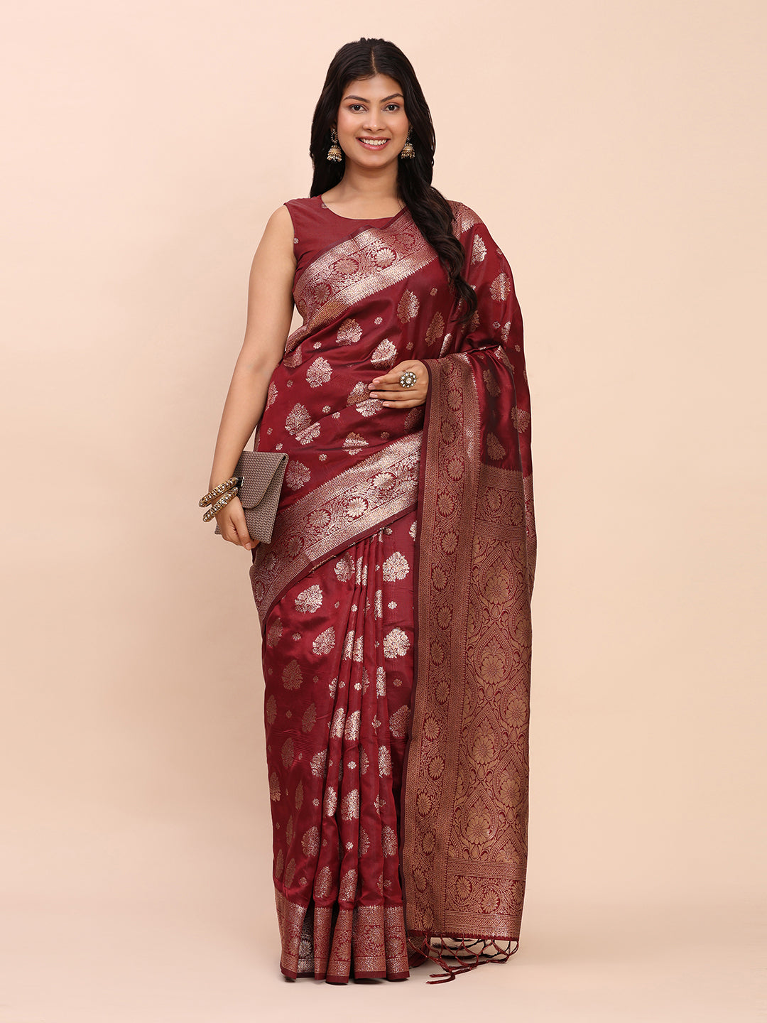 Sutriti Deep Burgundy Maroon Soft Silk Saree for Wedding Wear