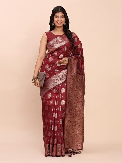 Sutriti Deep Burgundy Maroon Soft Silk Saree for Wedding Wear