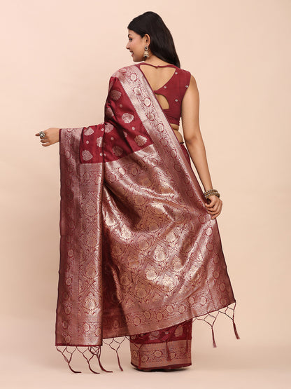Sutriti Deep Burgundy Maroon Soft Silk Saree for Wedding Wear