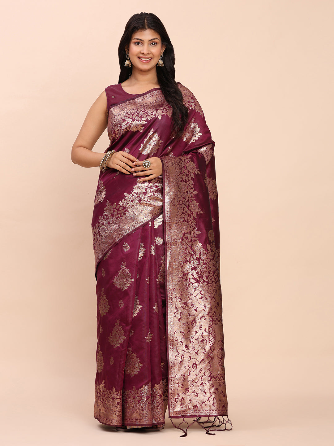 Sutriti Rich Wine Purple Woven Soft Silk Saree - Party Wear