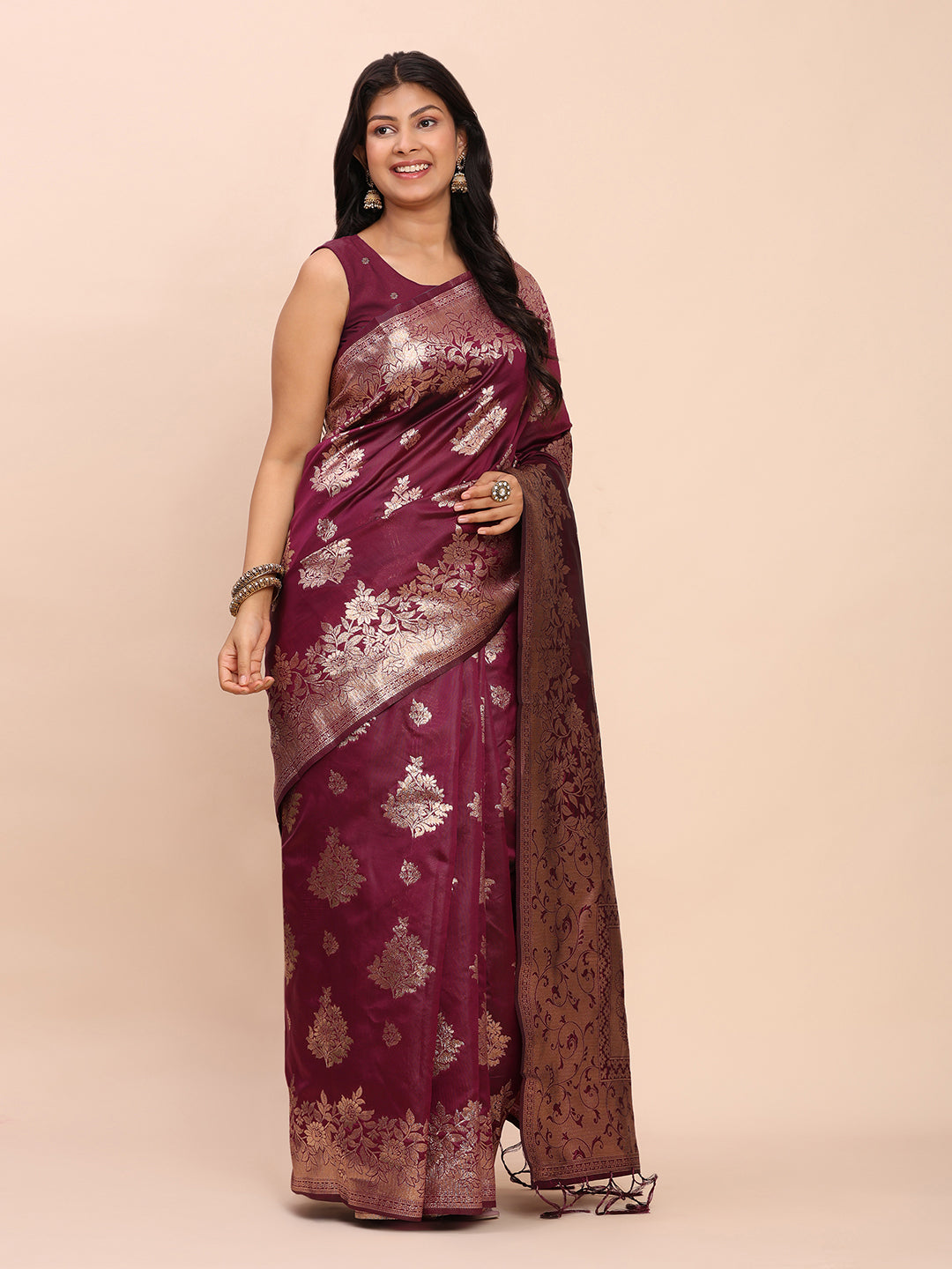 Sutriti Rich Wine Purple Woven Soft Silk Saree - Party Wear