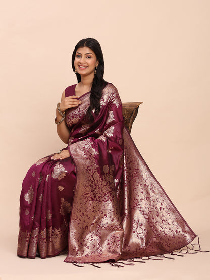 Sutriti Rich Wine Purple Woven Soft Silk Saree - Party Wear