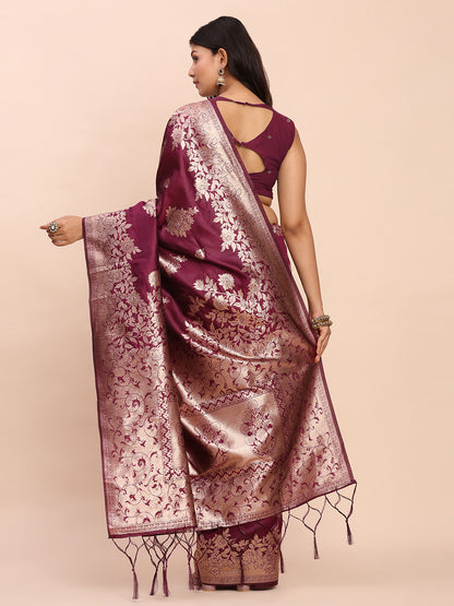 Sutriti Rich Wine Purple Woven Soft Silk Saree - Party Wear