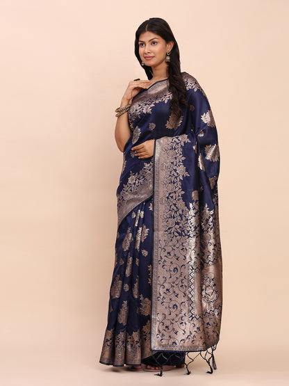 Sutriti Midnight Navy Blue Woven Soft Silk Saree