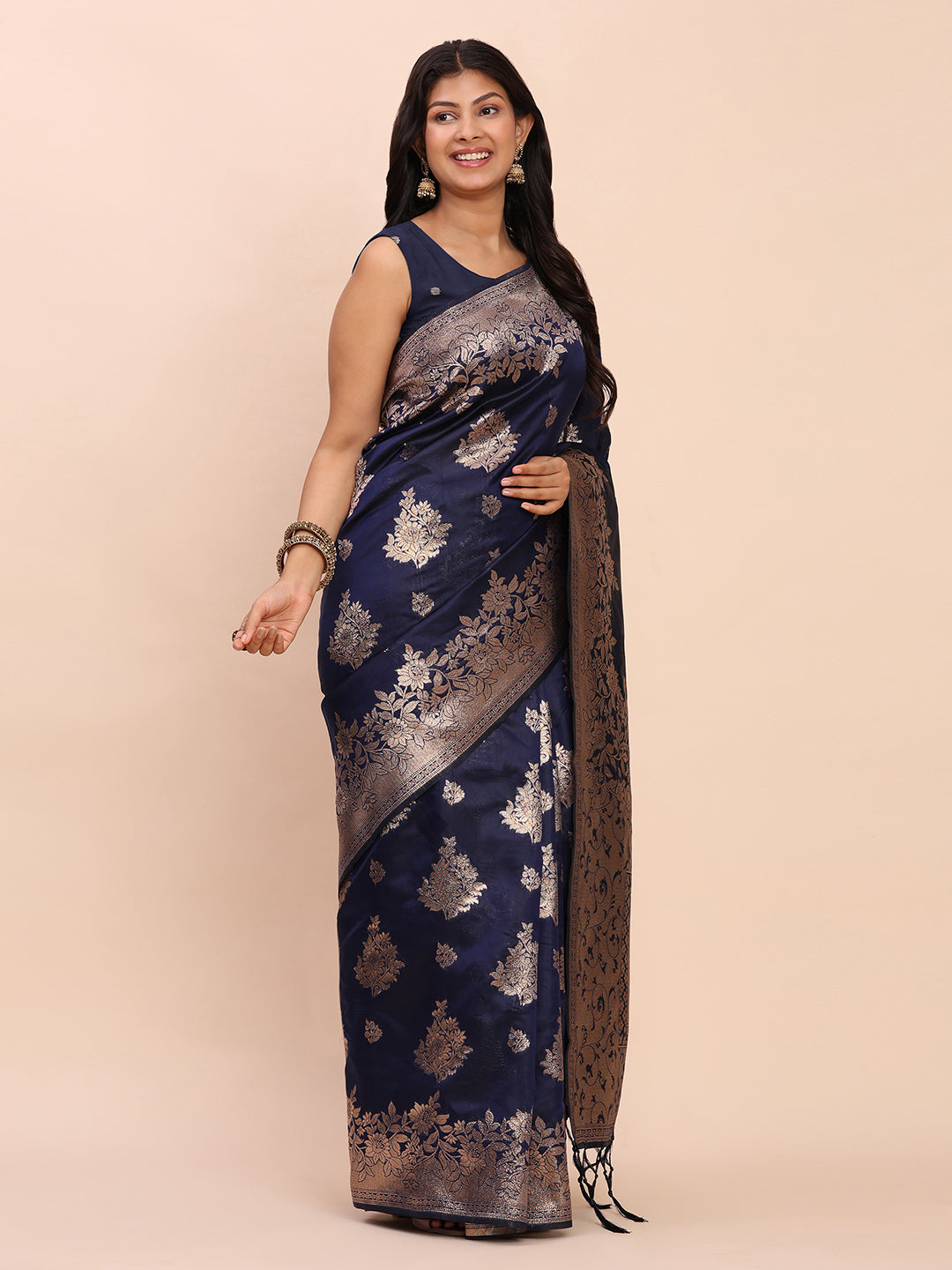 Sutriti Midnight Navy Blue Woven Soft Silk Saree