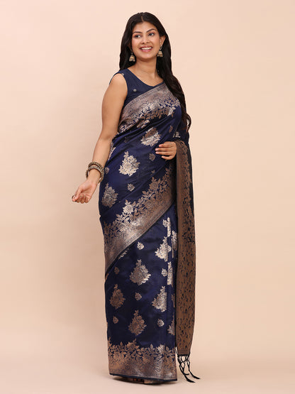 Sutriti Midnight Navy Blue Woven Soft Silk Saree
