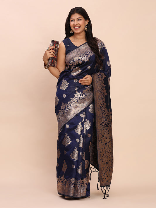 Sutriti Midnight Navy Blue Woven Soft Silk Saree