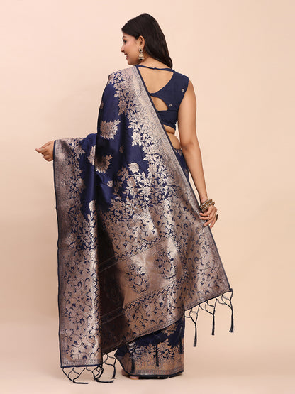 Sutriti Midnight Navy Blue Woven Soft Silk Saree