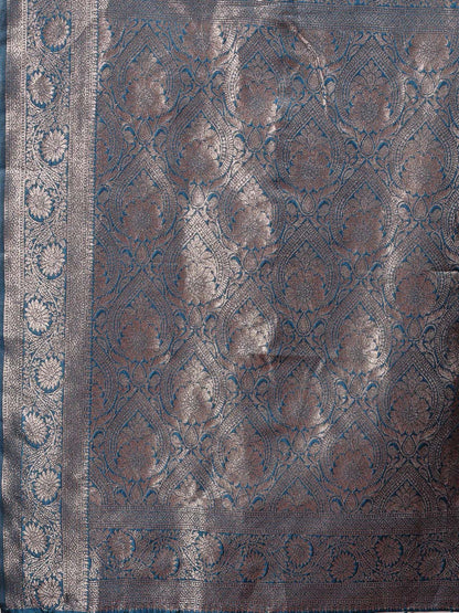 Sutriti Steel Blue Soft Silk Saree with Silver Zari Floral Motifs