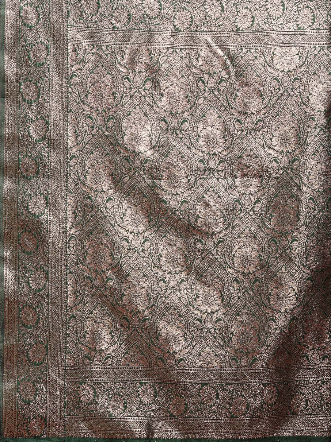 Sutriti Forest Green Woven Soft Silk Saree with Rich Silver Zari