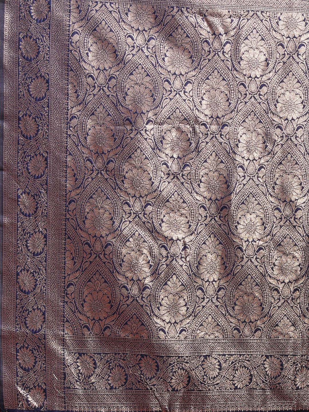 Sutriti Deep Navy Blue Soft Silk Saree with Silver Zari Pallu