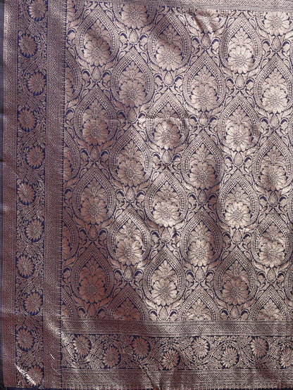 Sutriti Deep Navy Blue Soft Silk Saree with Silver Zari Pallu