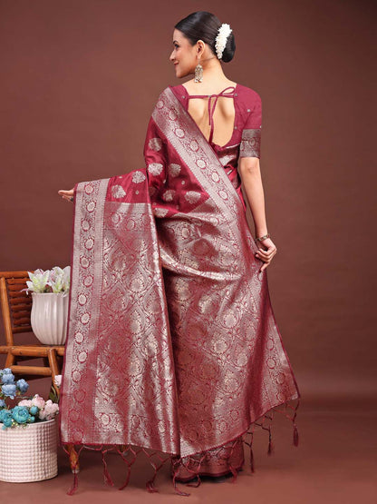 Sutriti Deep Burgundy Maroon Soft Silk Saree for Wedding Wear