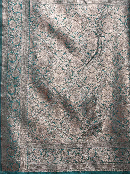 Sutriti Peacock Teal Green Soft Silk Saree with Zari Weaving