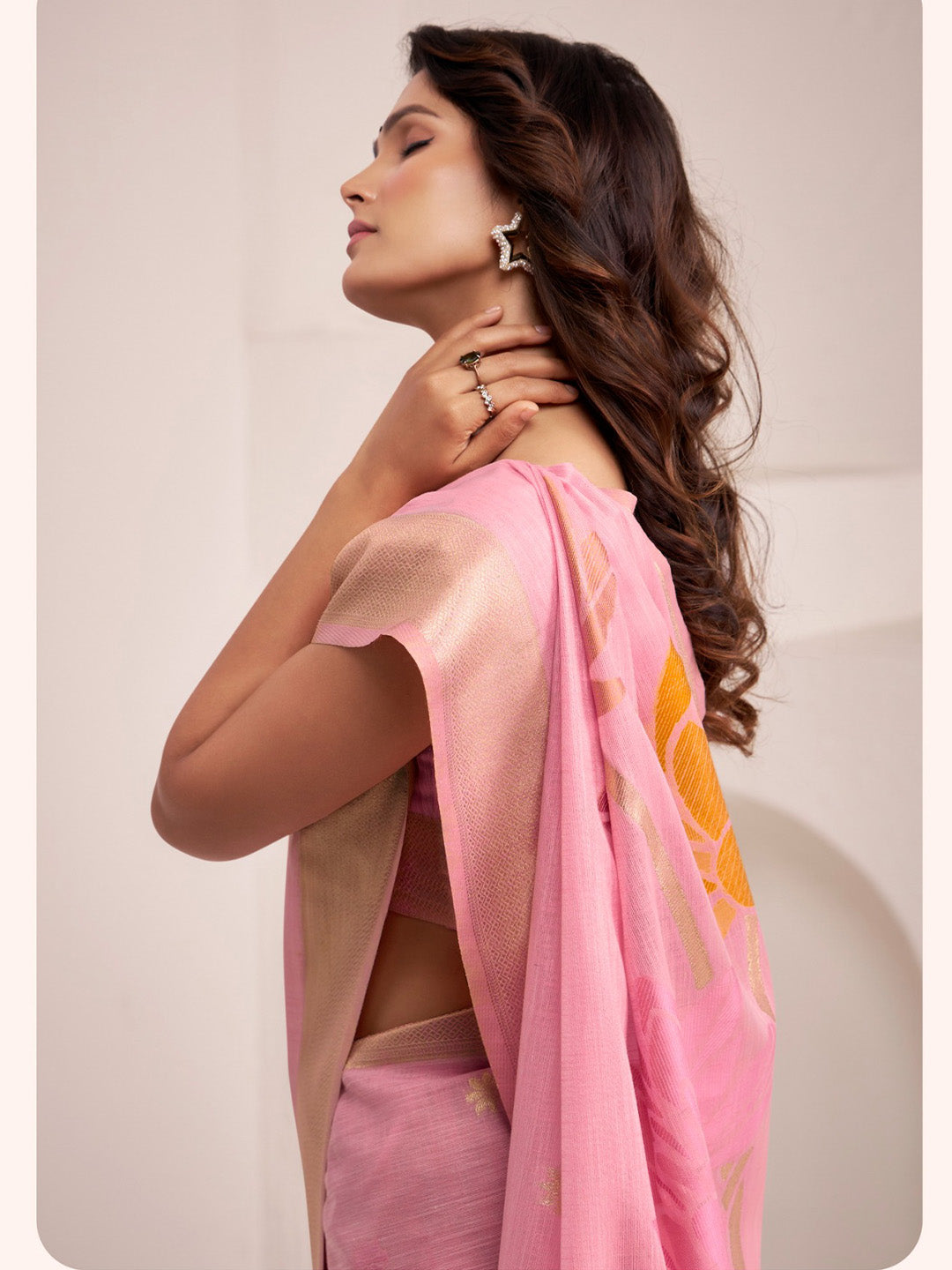 Sutriti baby pink tissue silk floral print wedding saree bloom print collection