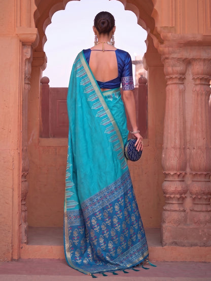 Sutriti Sky Blue Soft Silk Saree for Women Festive Party Traditional Wedding Ethnic Wear